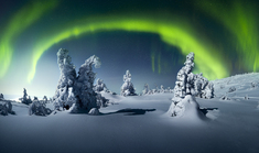 《看这世间奇炫的夜色》作者：野生的侯药师 拍摄信息：纵使暖阳已足够美好，我依旧热爱这世界奇炫的夜晚，在雪原、在高山、在海岸荒野中的夜晚奇妙的像科幻片。